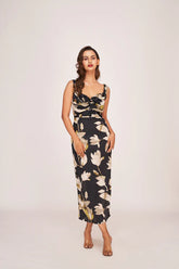 Black Floral Bloom Midi Dress